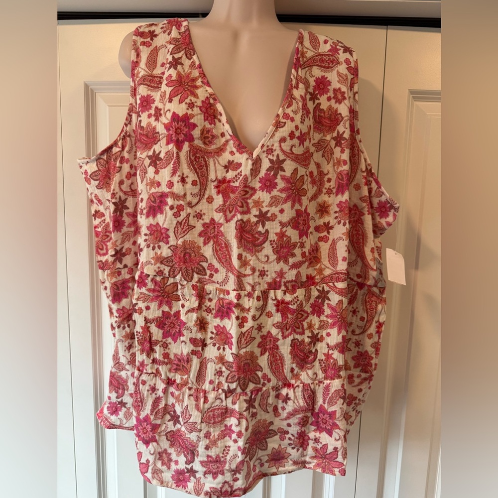 Grace & Karma pink floral sleeveless tank top gauze 2X new